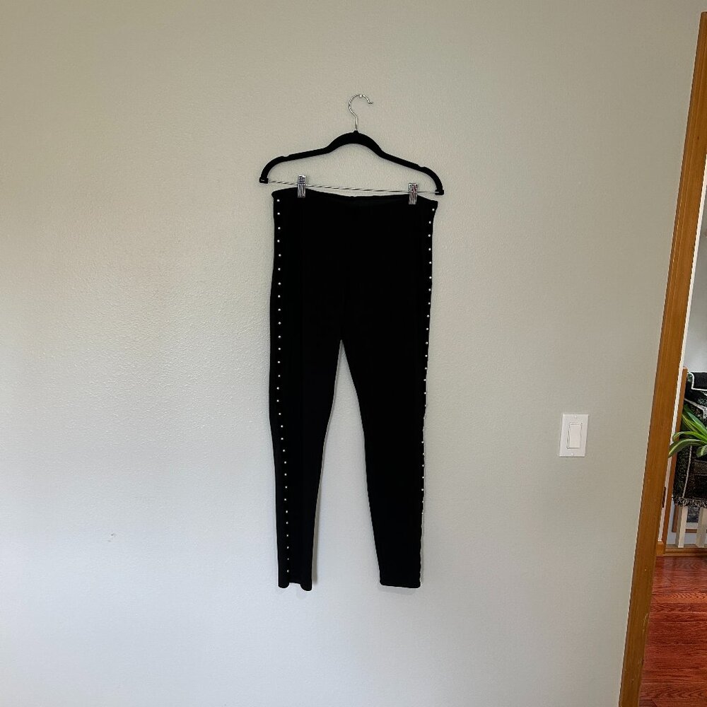 Zeza B Faux Pearl Suede Side Trim Pull Up Pants  SIZE L